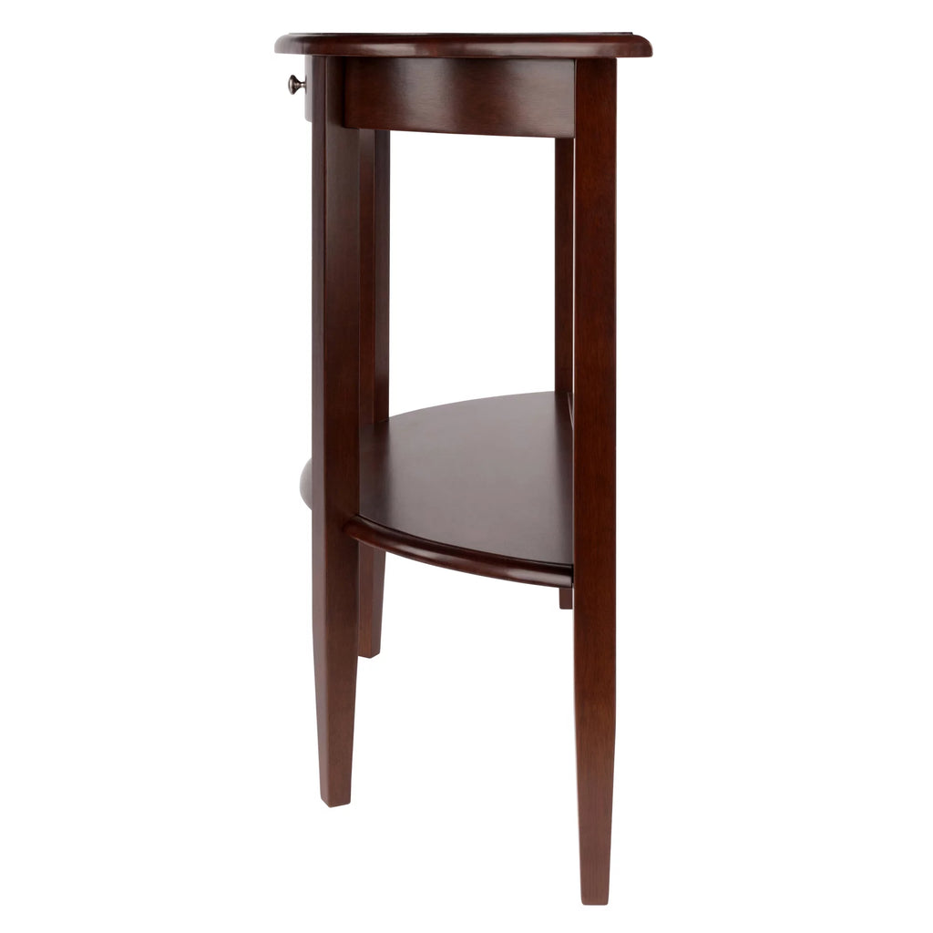 Walnut Half Moon Console Table with Drawer and Shelf E751