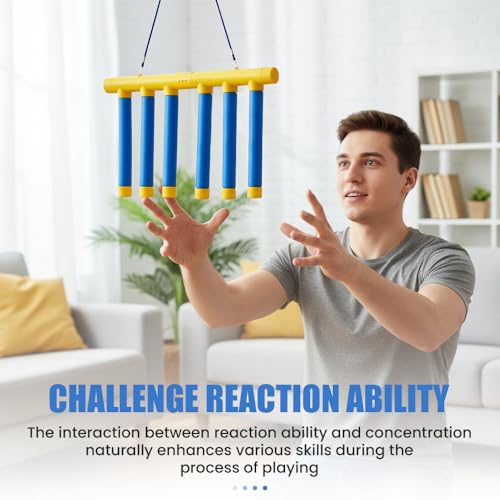 Reflective Drop Stick Challenge Game, Hand Eye Coordination Reflex Training Toy, 3 Adjustable Speed Modes, Yellow K746213