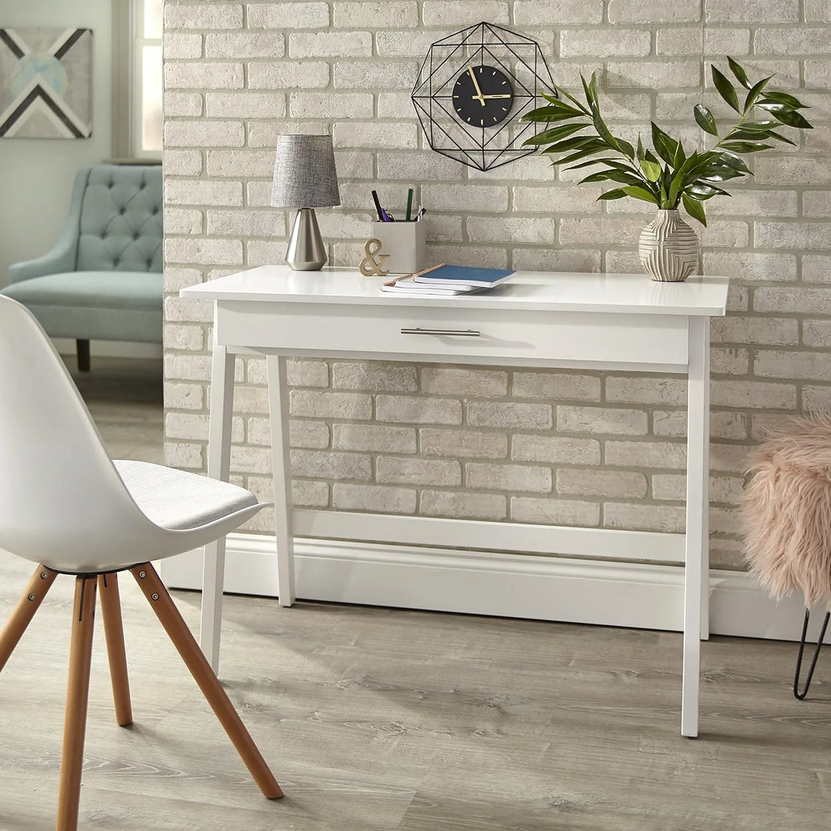 White Wood Writing Desk with Drawer F338690