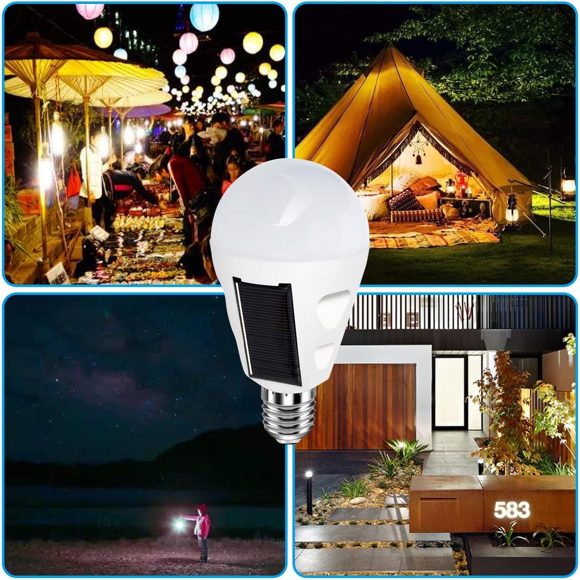 4 Pack LED Solar Rechargeable Emergency Light Bulbs, E26/E27 7W 6000k O618633