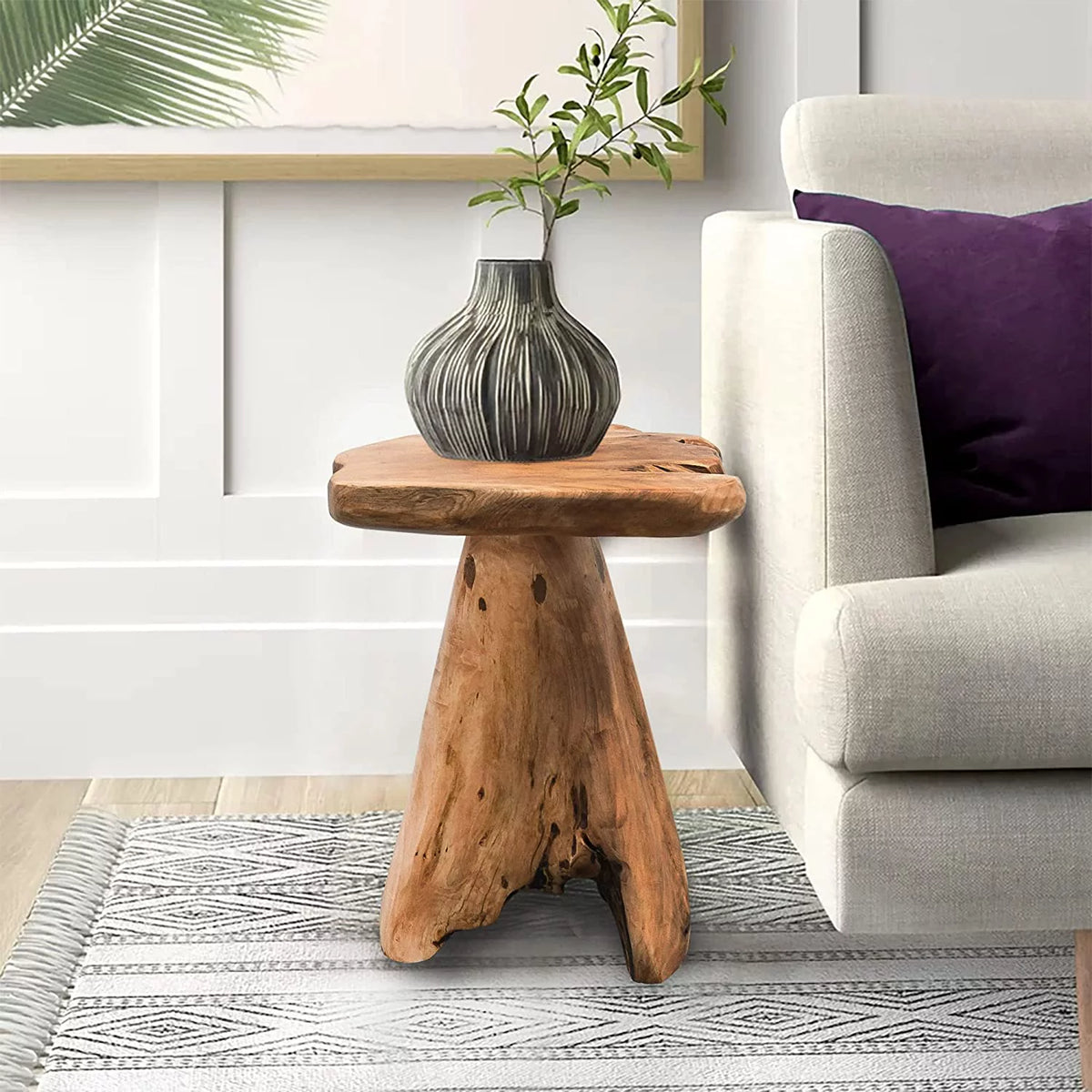 Natural Irregular Shape Solid Cedar Wood End Table 14"x13"x18"H A706866