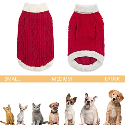 Small Dog Sweaters with Leash Hole Turtleneck Knitwear Red Medium Q8075