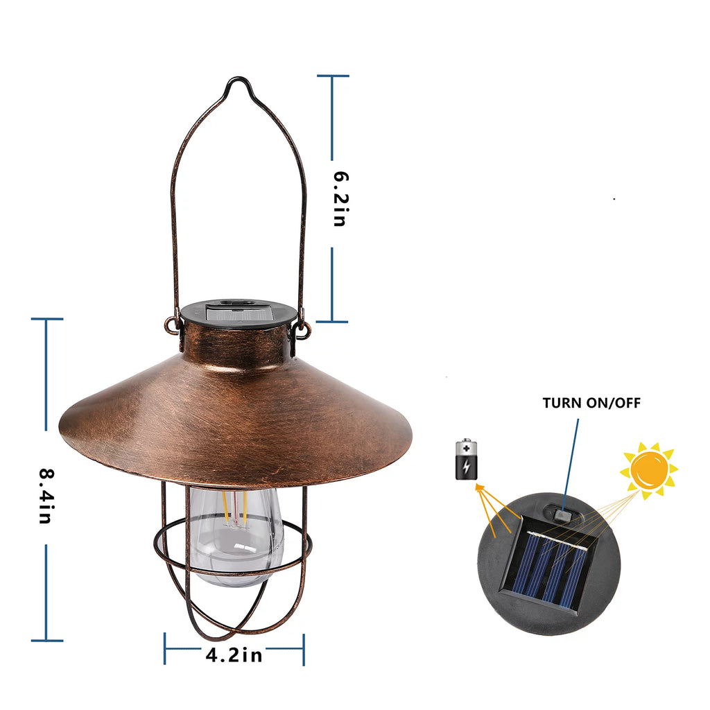 Metal Hanging Solar Lantern Waterproof with Edison Bulb F725