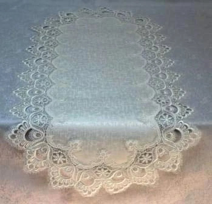 Antique White European Lace Table Runner 34 x 15 inches D162