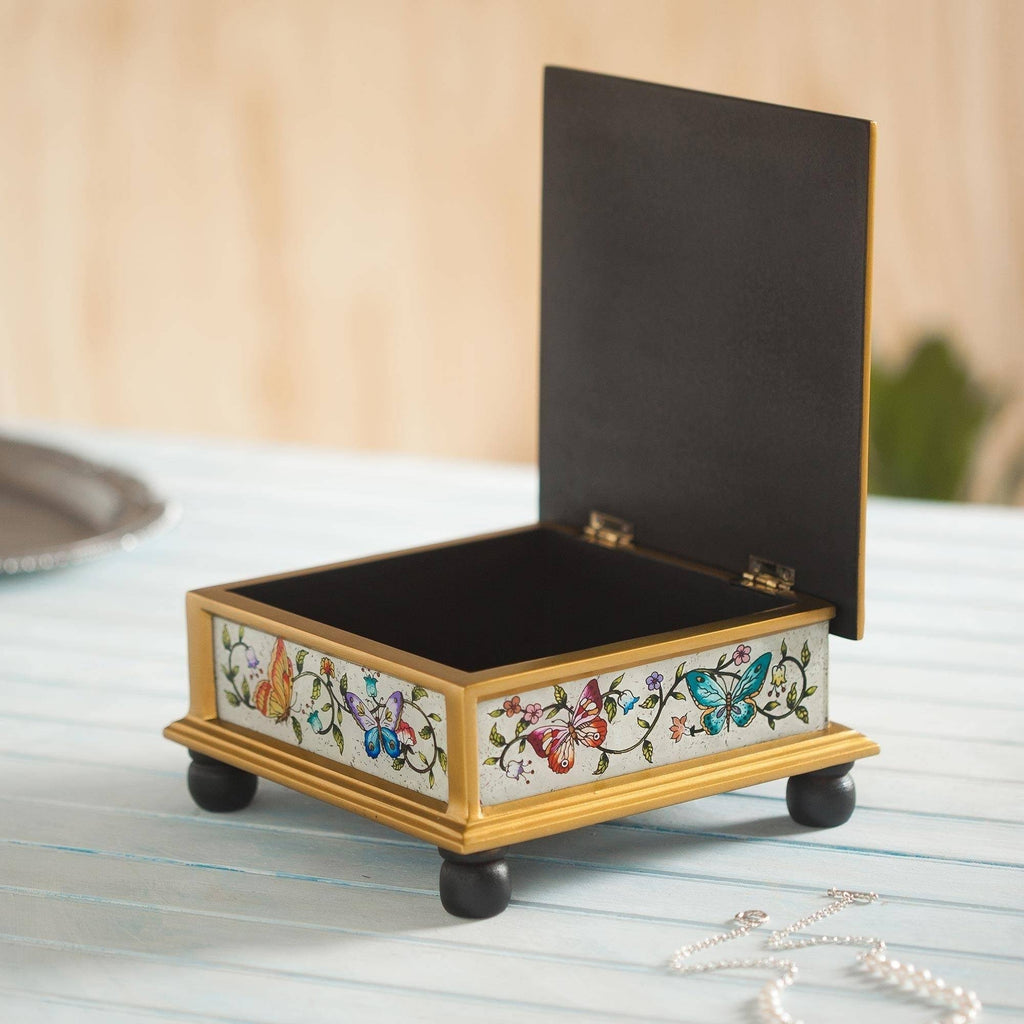 Ivory Reverse Painted Glass Decorative Box C45845