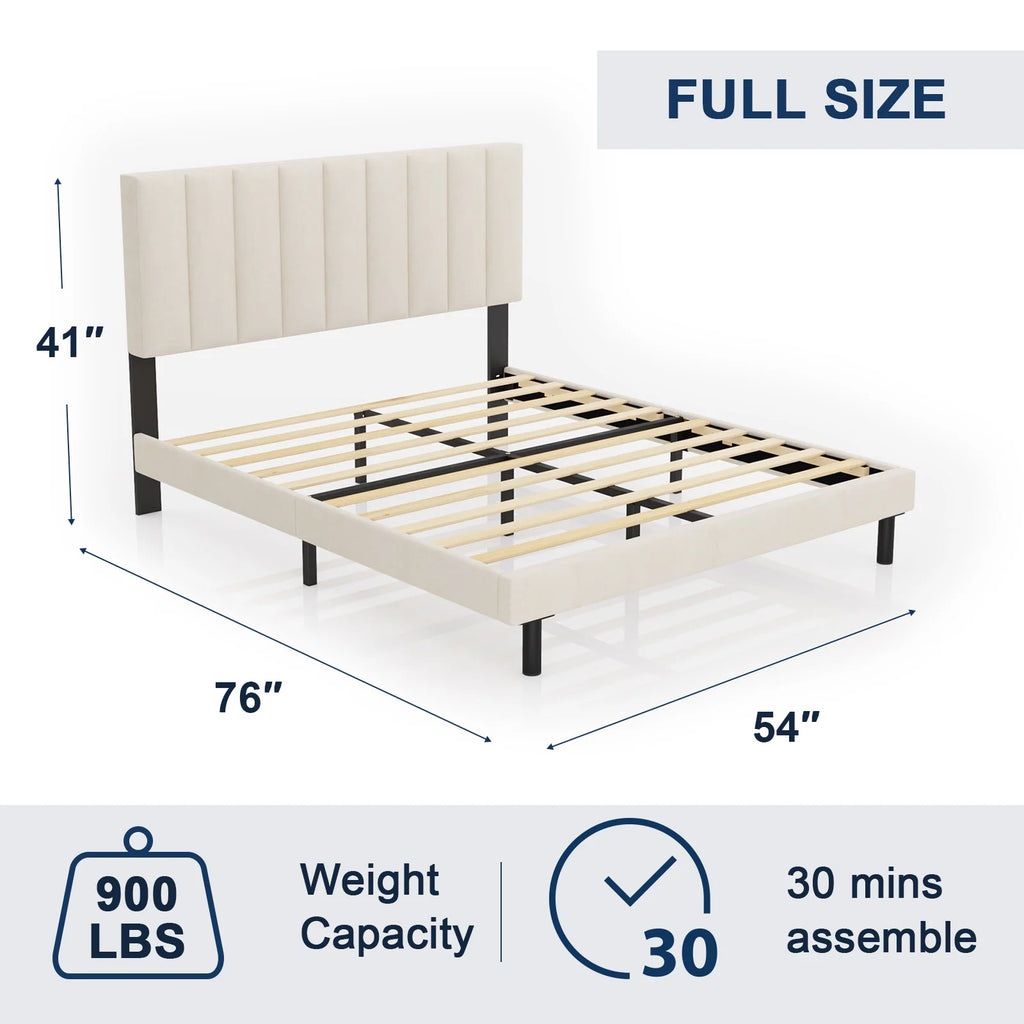 Queen Upholstered Platform Bed Frame with Headboard H65261