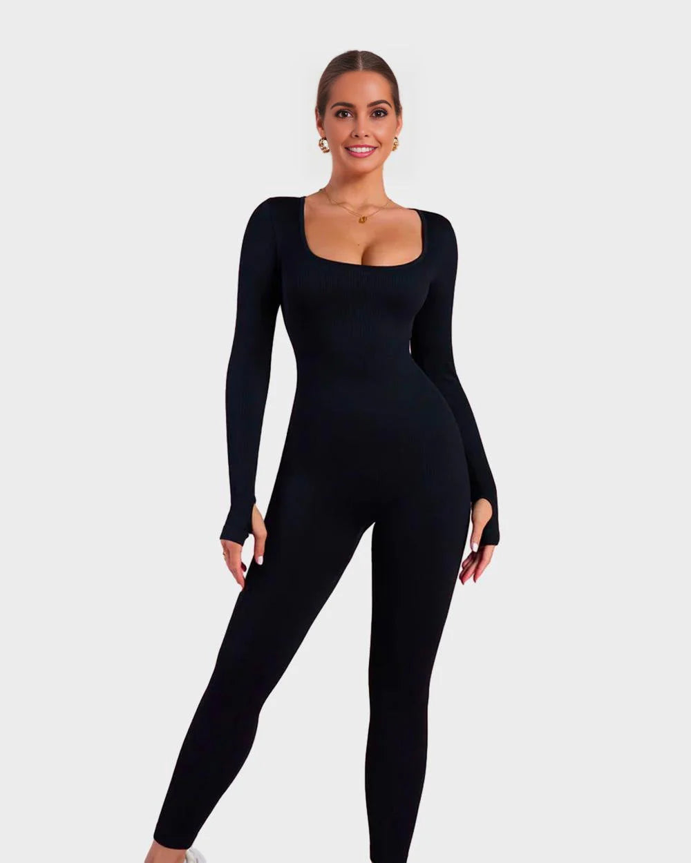 Long Sleeve Square Neck Full Body Shaper Jumpsuit J7635