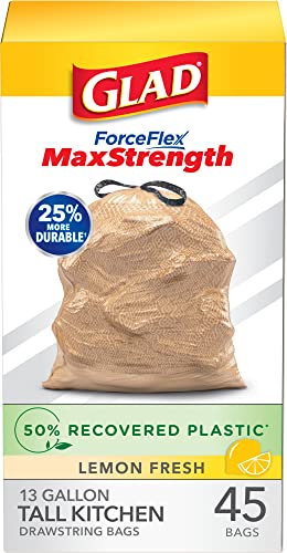 45 Count 13 Gallon Tall Kitchen Drawstring Garbage Bags F278