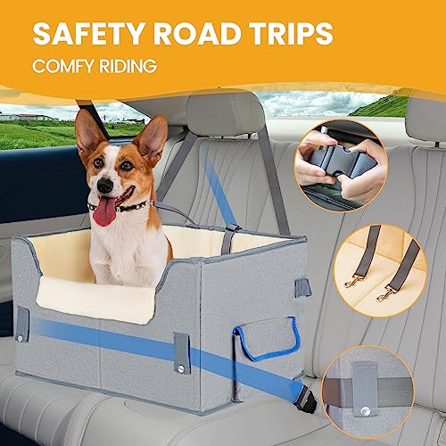 Elevated Dog Booster Seat Pet Travel Carrier Bed with Adjustable Straps Q646719