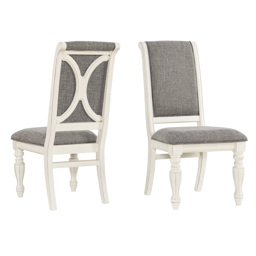 Antique White Solid Wood Upholstered Dining Chairs, Set of 2 L60768