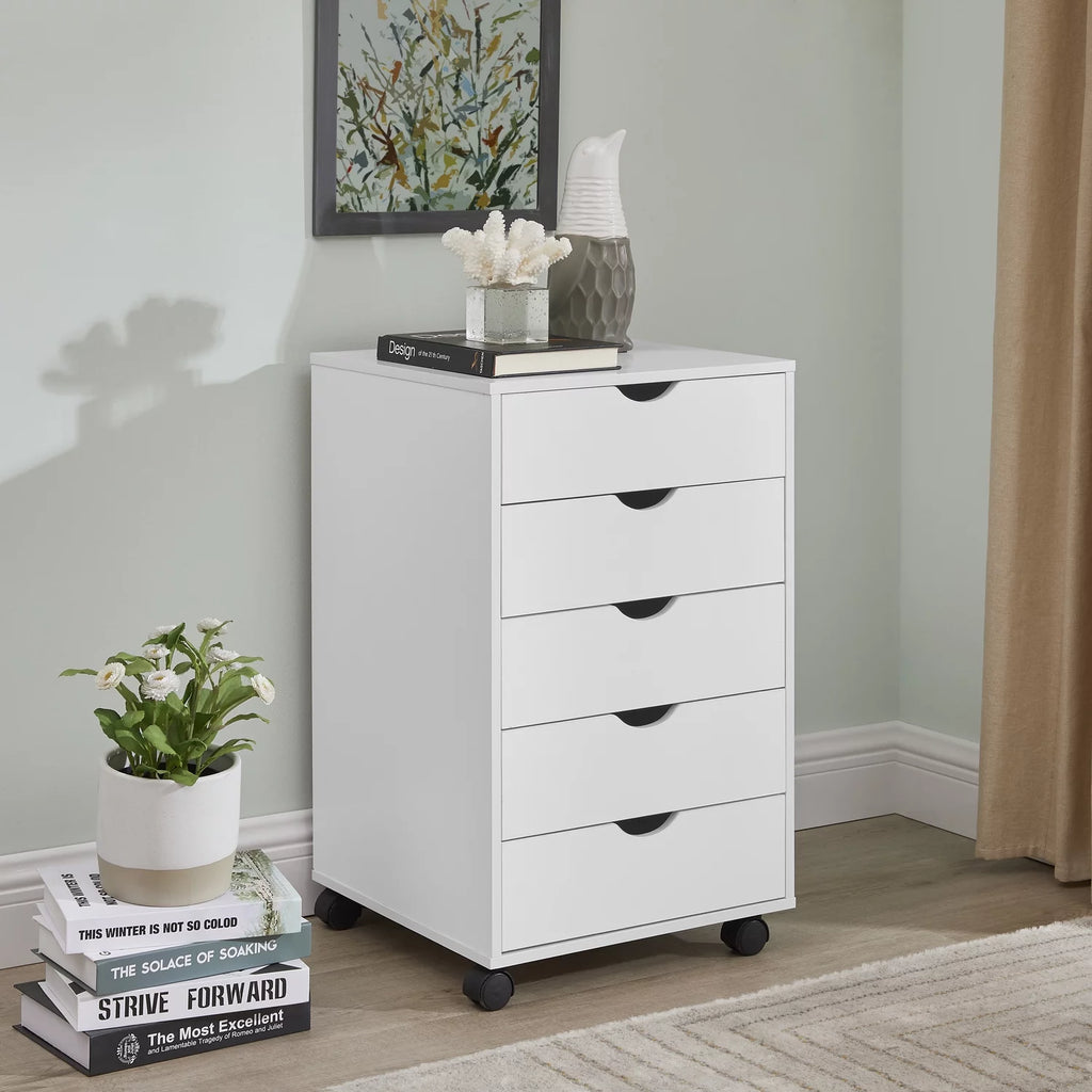 White 5 Drawer Storage Cabinet with Shelf H203