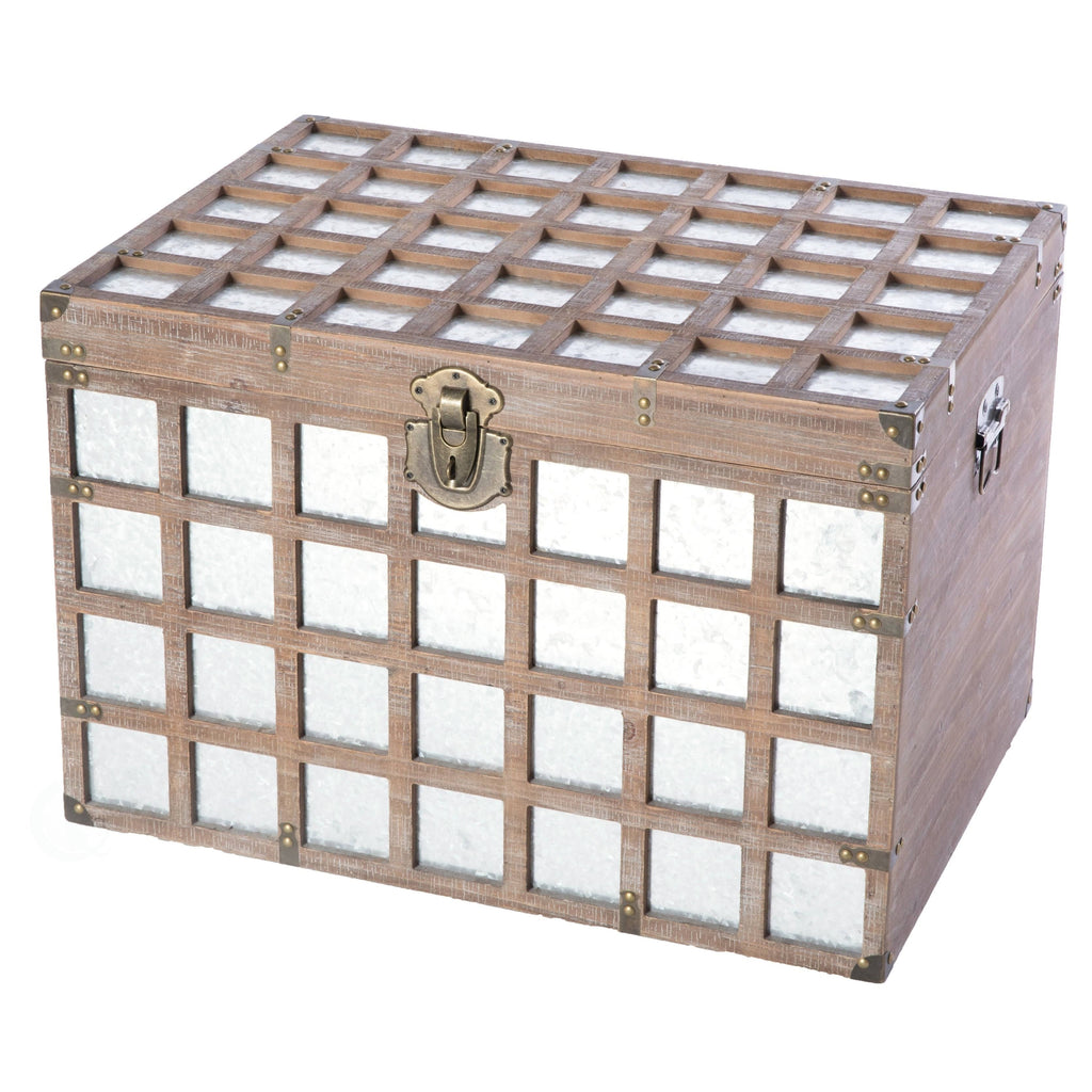 Wooden Rectangle Galvanized Metal Lined Storage Trunk L7535