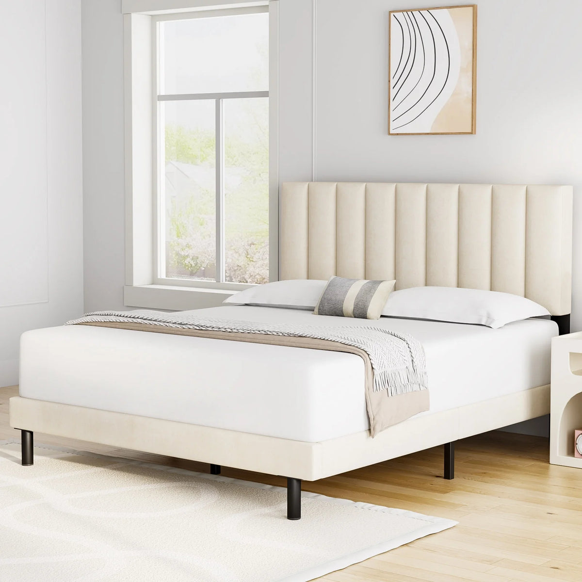 Queen Upholstered Platform Bed Frame with Headboard H65261