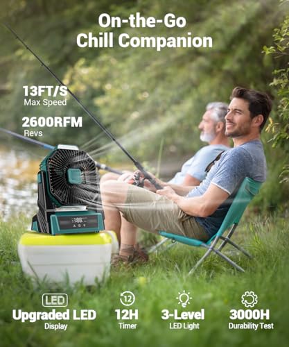 Portable Camping Fan with Lights, 20000mAh Rechargeable Battery, 3 Speeds, Black W8114