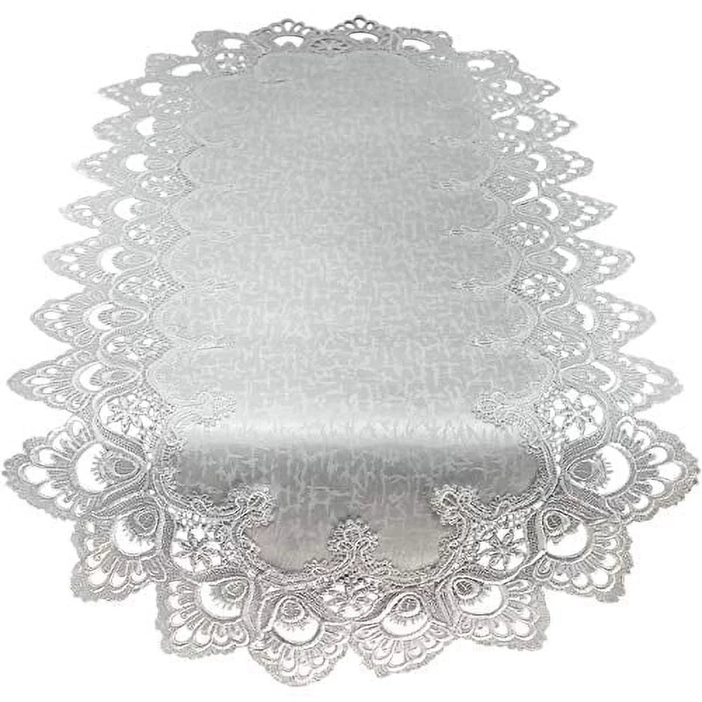 Antique White European Lace Table Runner 34 x 15 inches D162