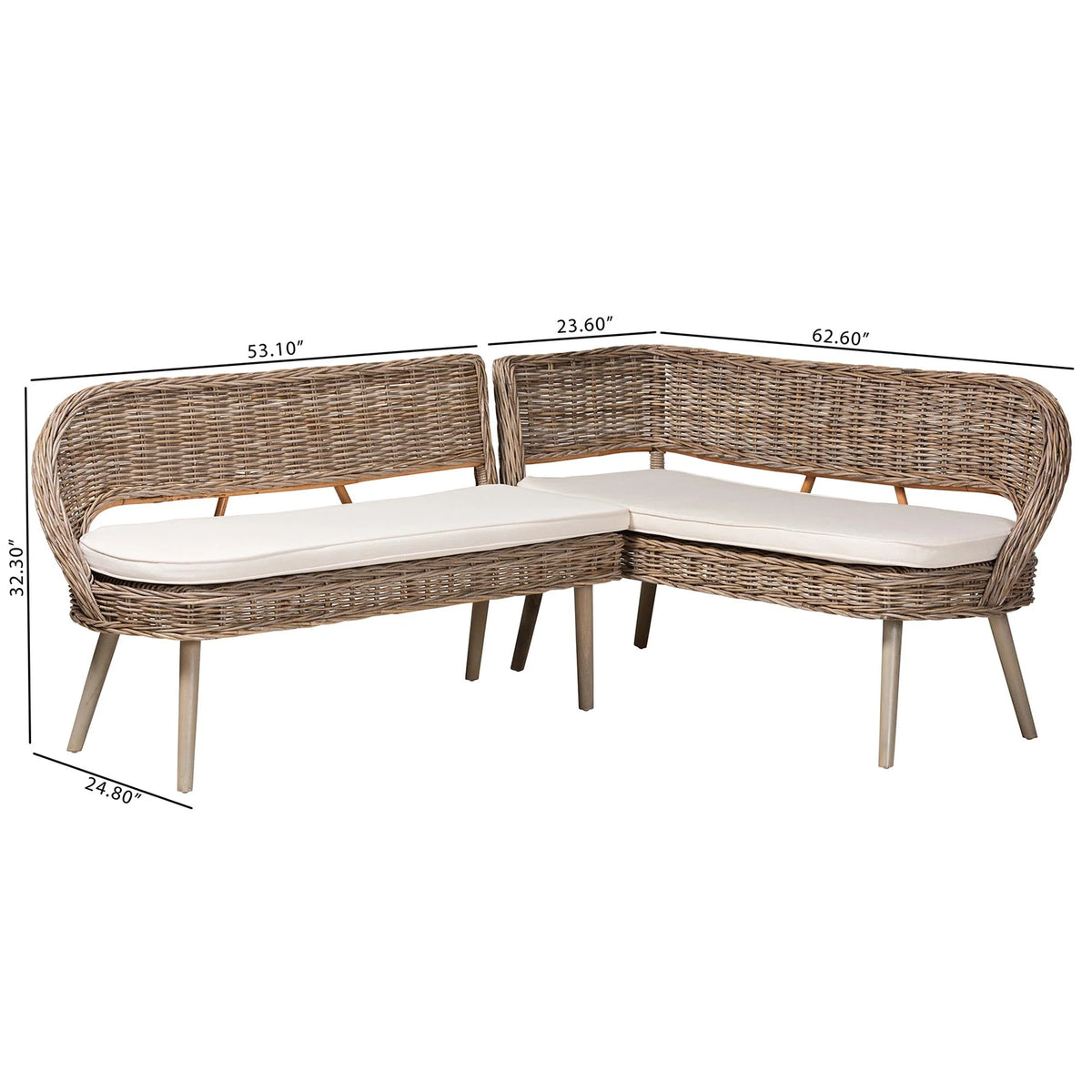 Greywashed Rattan Dining Nook Banquette Set V88085