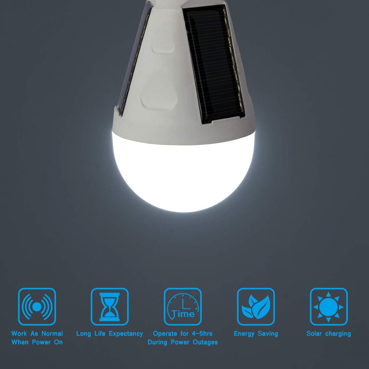 4 Pack LED Solar Rechargeable Emergency Light Bulbs, E26/E27 7W 6000k O618633