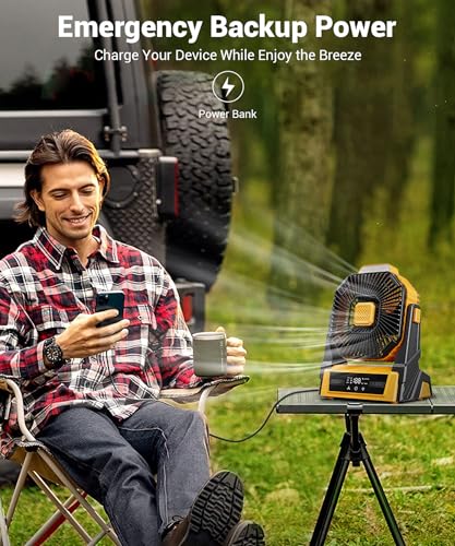 Portable Camping Fan with Lights, 20000mAh Rechargeable Battery, 3 Speeds, Black W8114