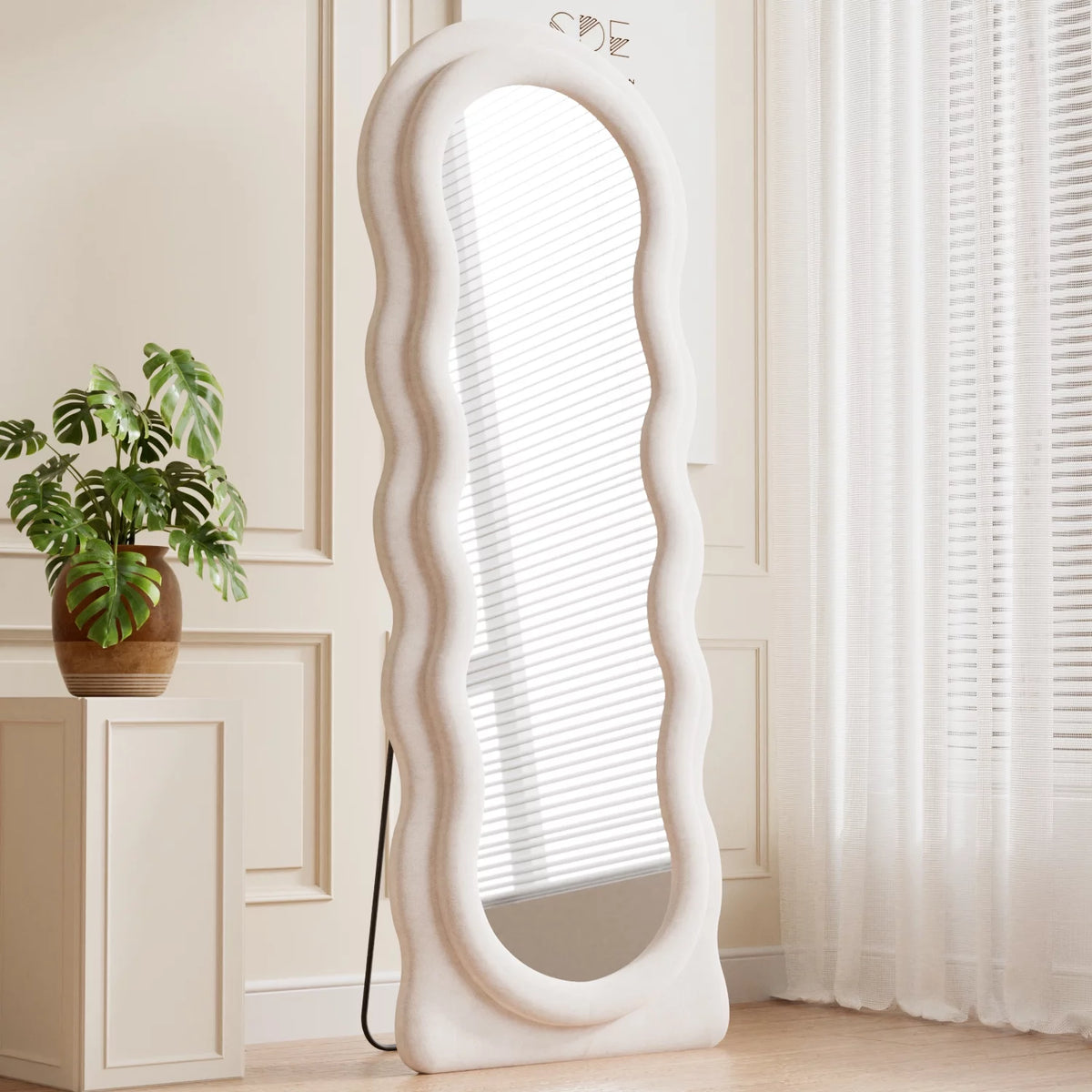 63"x24" Wavy Full Length Mirror with Stand White X943764