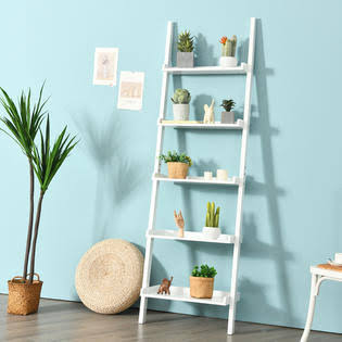 White 5-Tier Ladder Shelf Bookcase Display Rack U300