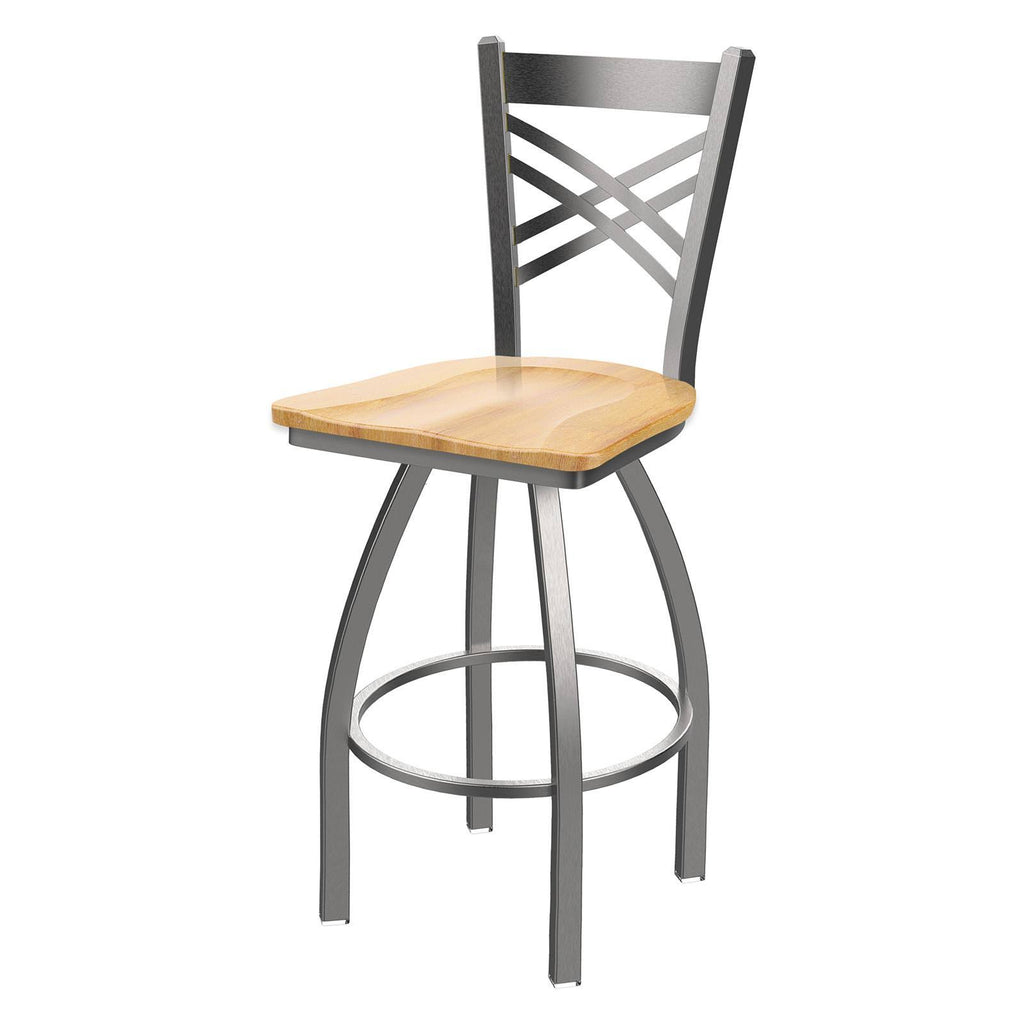 Swivel Bar Stool with Black Wrinkle Finish and Natural Maple Seat R12347