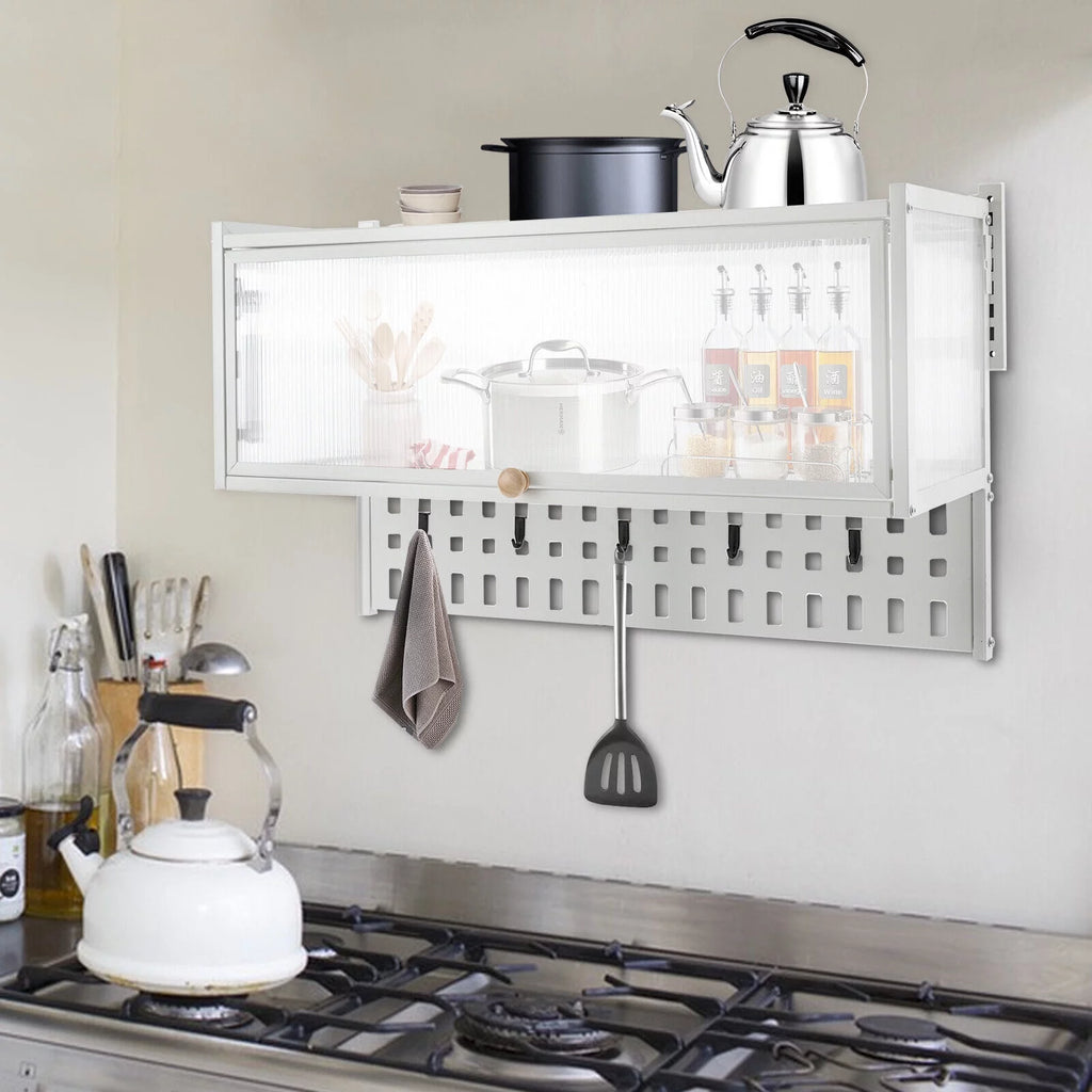 Wall-Mounted Cabinet with Storage Shelf White Translucent F6989