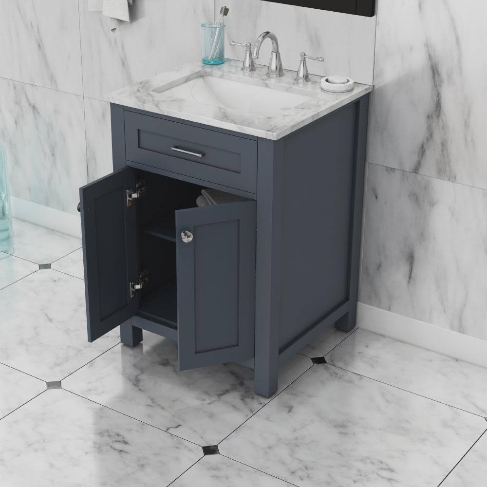 24 in. Single Gray Bathroom Vanity with Carrera Marble Top E31933