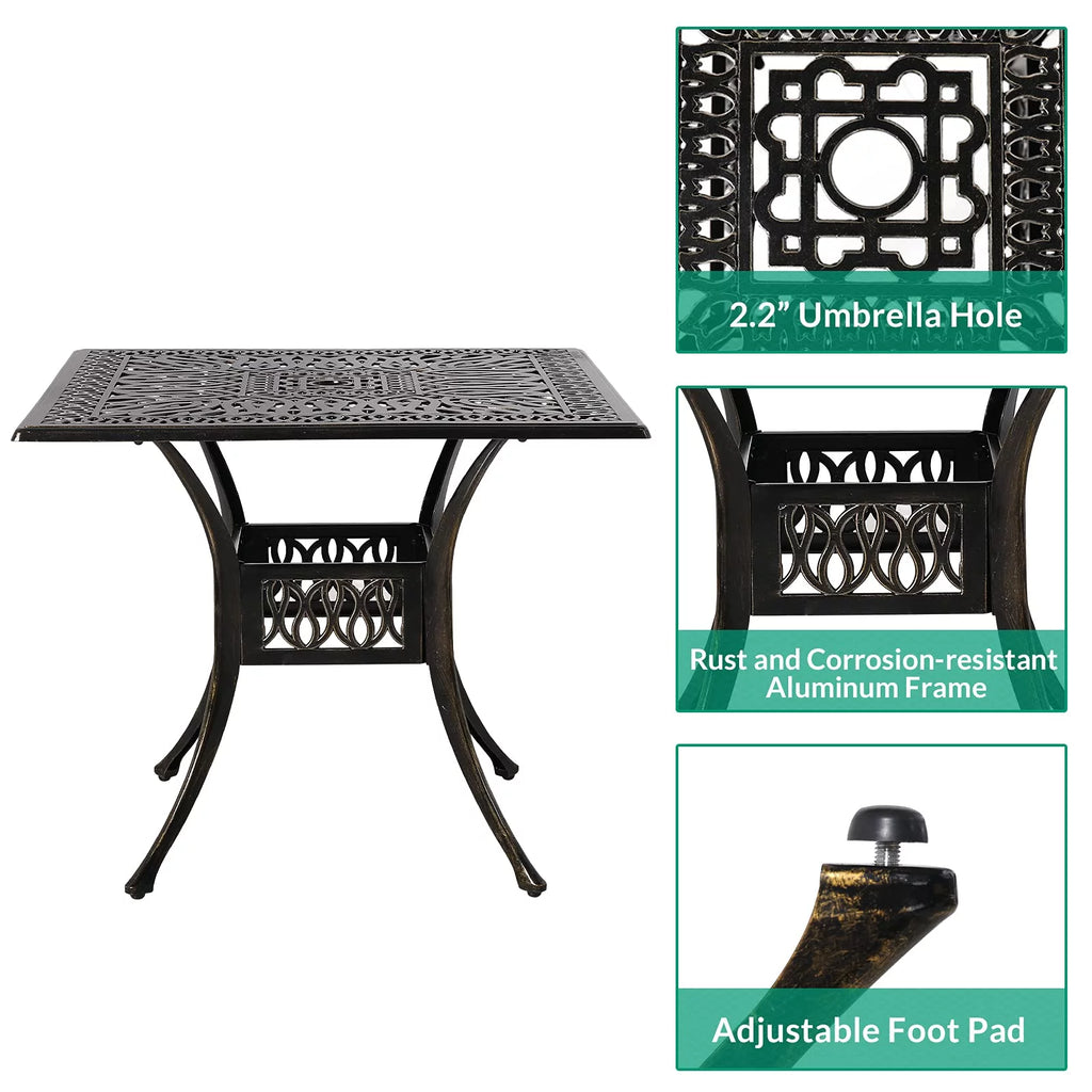 5-Piece Cast Aluminum Patio Dining Set with Umbrella Hole Q413