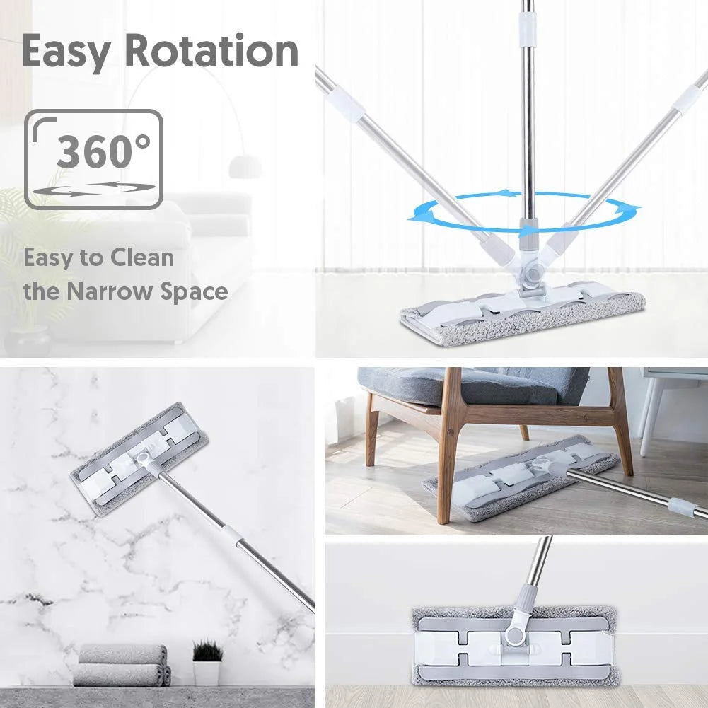Microfiber Hardwood Floor Mop with 4 Washable Pads, 360 Rotation Flat Mop with Stainless Steel Handle W70803