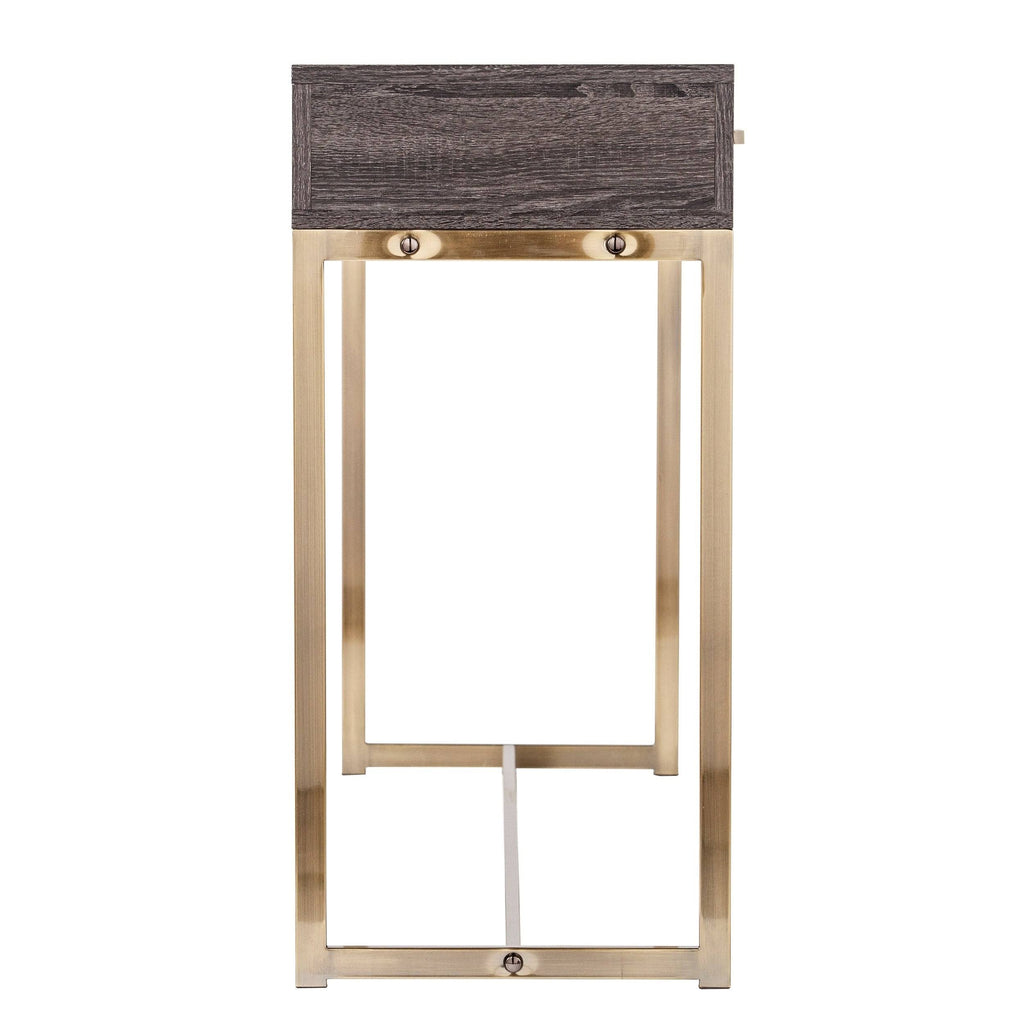 Black Oak Antique Brass Console Table with Storage G4446
