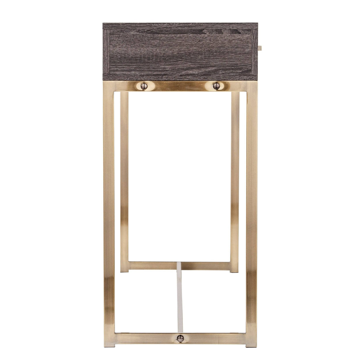 Black Oak Antique Brass Console Table with Storage G4446