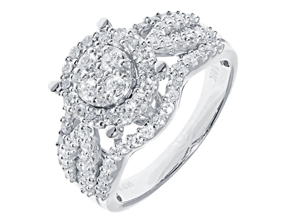 10k White Gold Round Diamond Cluster Engagement Ring V649933