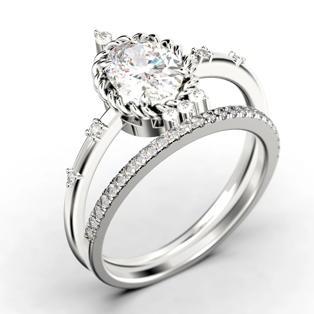 2.00 Carat Oval Cut Moissanite Engagement Ring in 925 Sterling Silver with 18k White Gold Plating K8795
