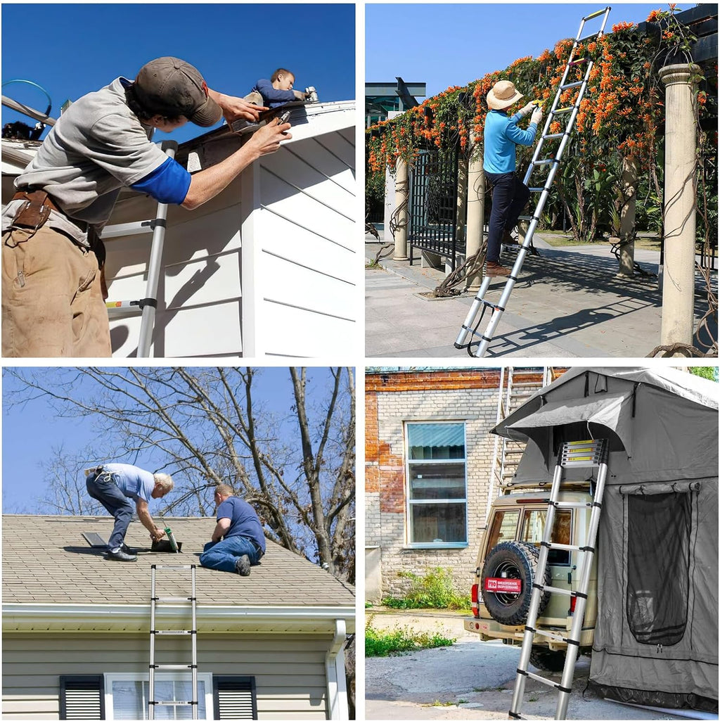 Telescoping Ladder, 12.5FT Aluminum Extension Ladder with Non-Slip Feet, 330lbs Capacity Z676617