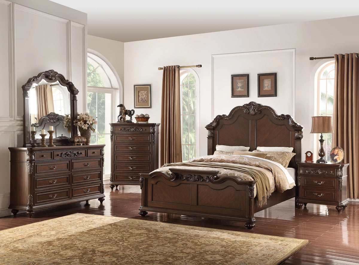California King Size Bed Dresser Mirror Nightstand 4pcs Set Dark Brown X357