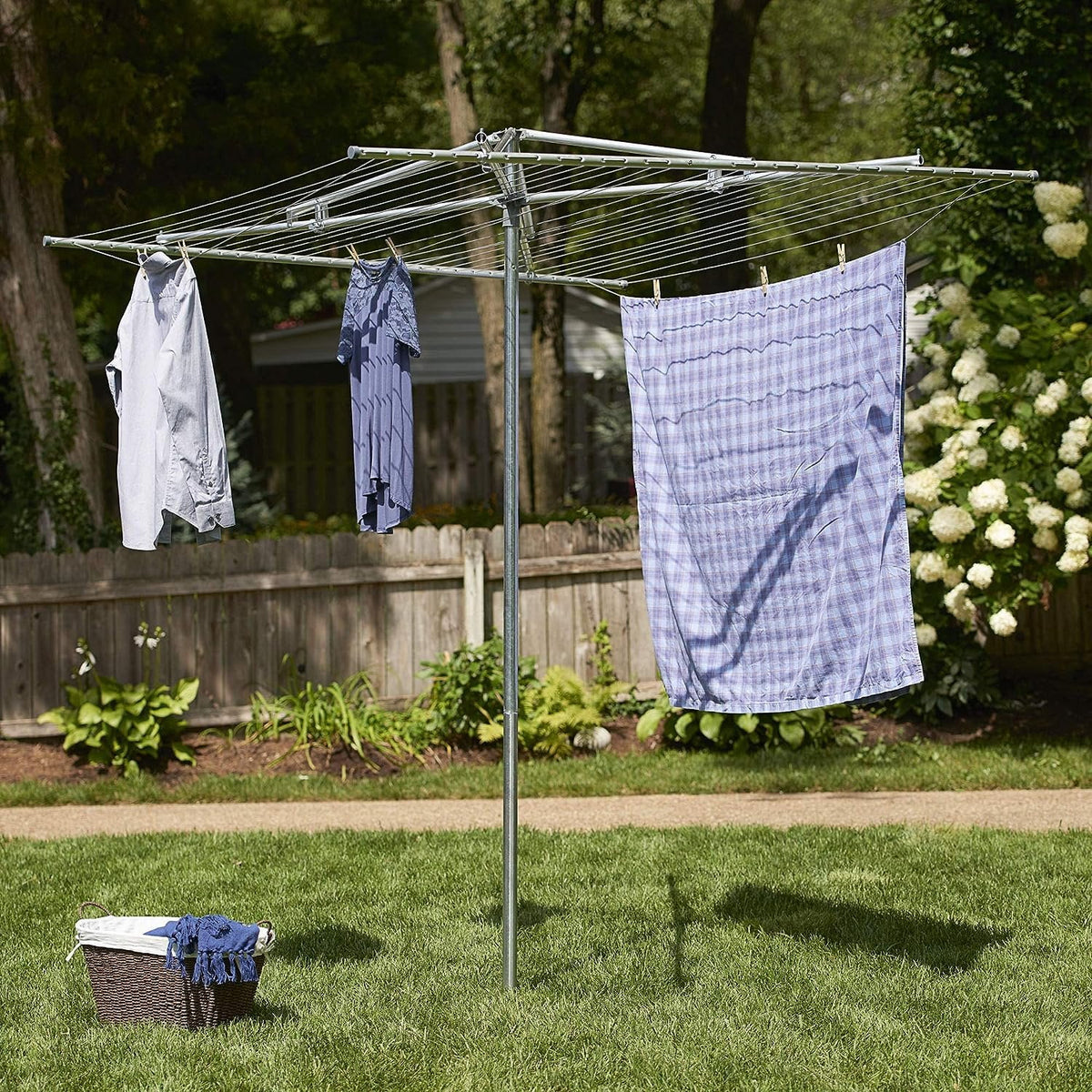 Rotary Outdoor Umbrella Drying Rack 30-Lines with 182 ft. Clothesline W7877
