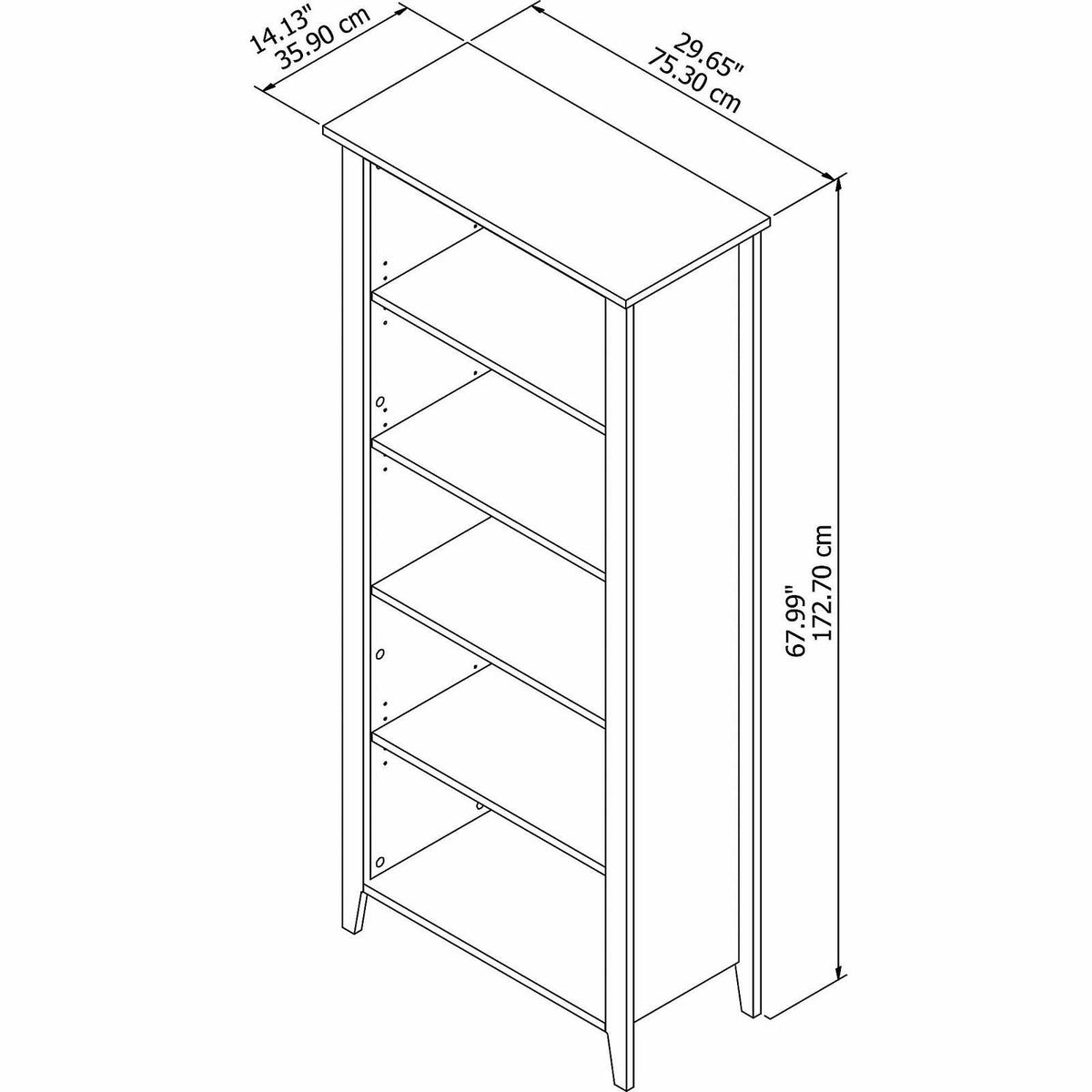 5 Shelf Bookcase, Black Suede Oak I21423
