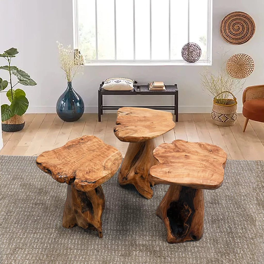Natural Irregular Shape Solid Cedar Wood End Table 14"x13"x18"H A706866