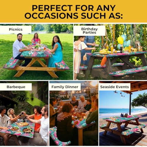 72x30 Inches 4Pcs Waterproof Polyester Picnic Table Cover with Carrying Bag D6555