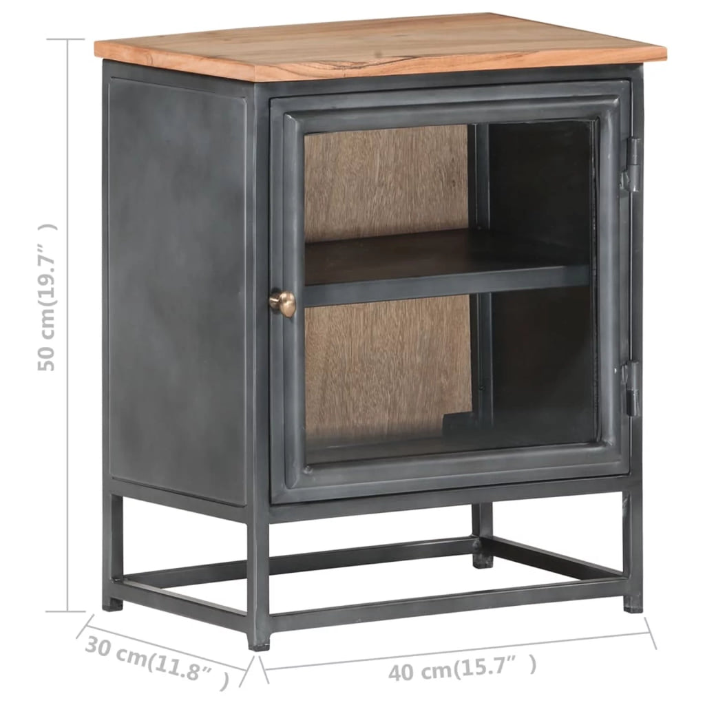 Gray Acacia Wood Bedside Cabinet with Glass Door M66980