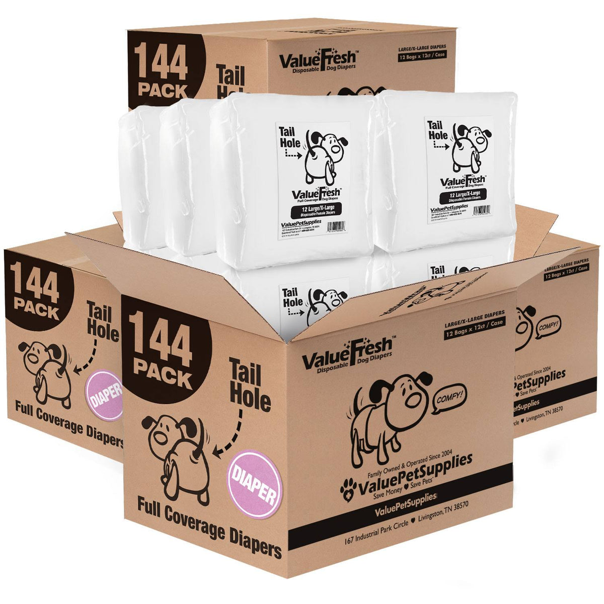 Disposable Diapers for Female Dogs, Large/X-Large, 576 Count U6564