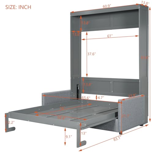 Full Size Grey Murphy Bed with Loveseat Sofa D413