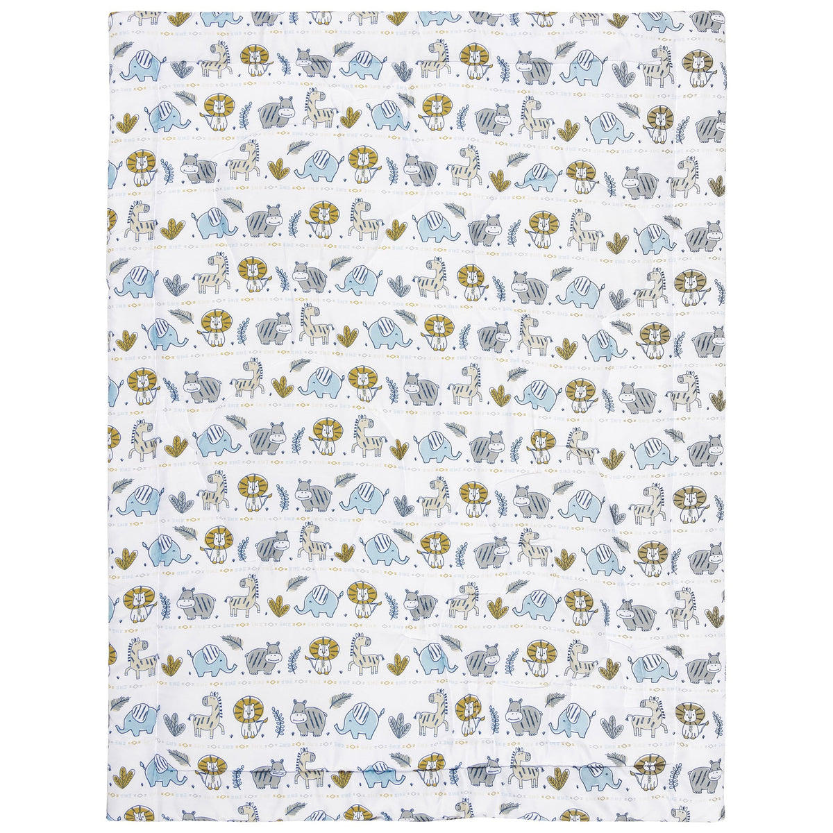 4 Piece Crib Bedding Set, White, Tan, Orange, Blue, Navy and Gray, 100% Microfiber, Polyester Fill, Quilt, Fitted Crib Sheet, Skirt and Plush Toy Y721586