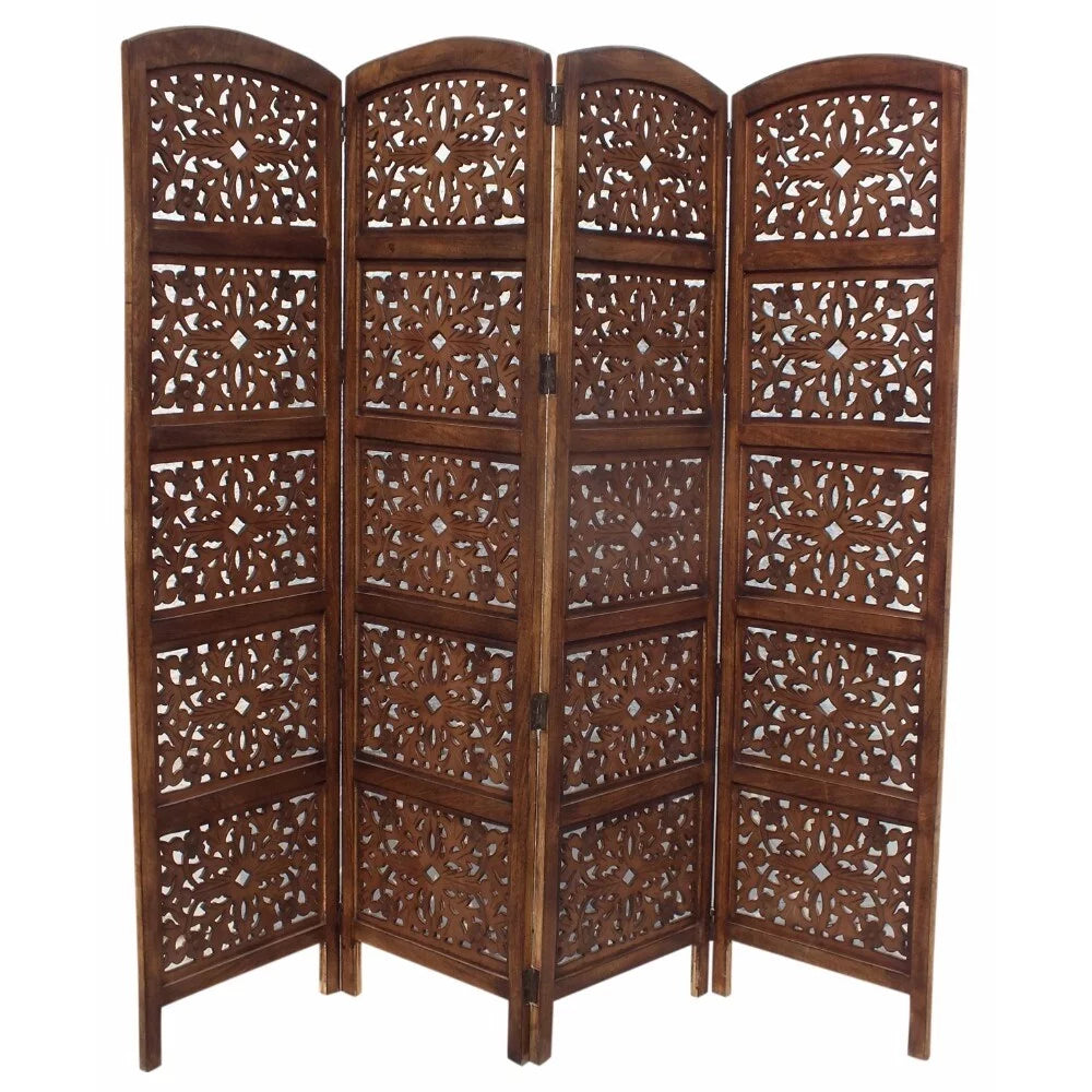 Foldable 4 Panel Mango Wood Room Divider A75351