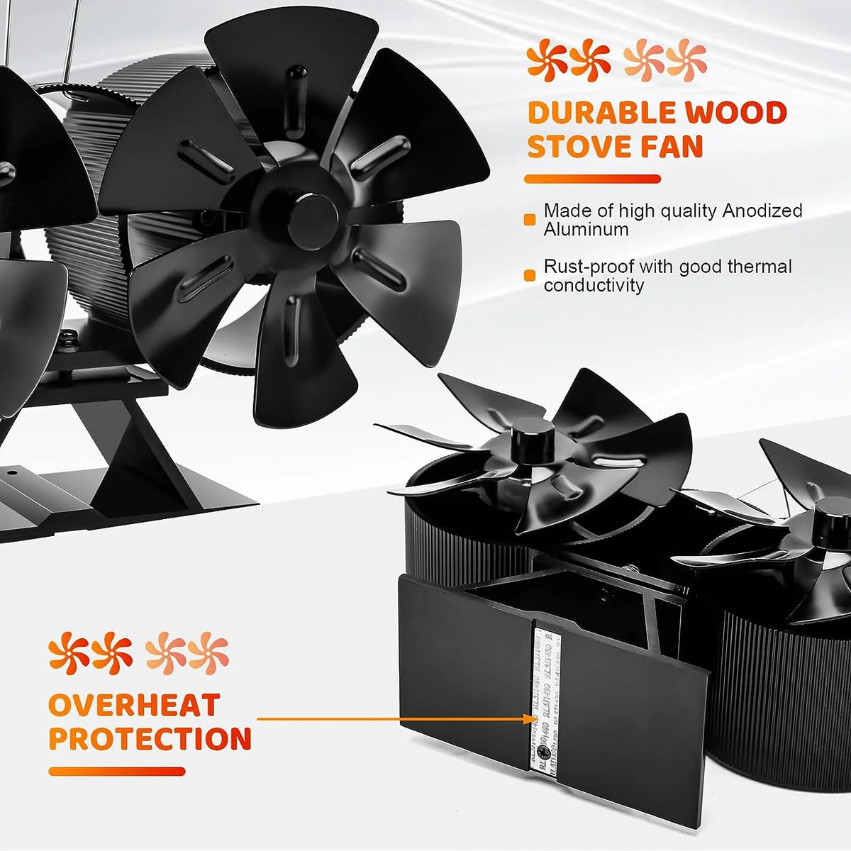 12 Blades Heat Powered Stove Fan with Bracket D333