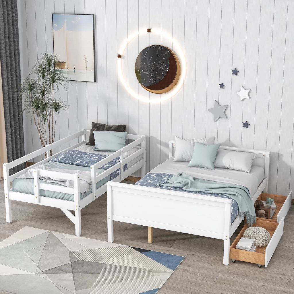 Twin over Full Bunk Bed with 2 Drawers White S88720
