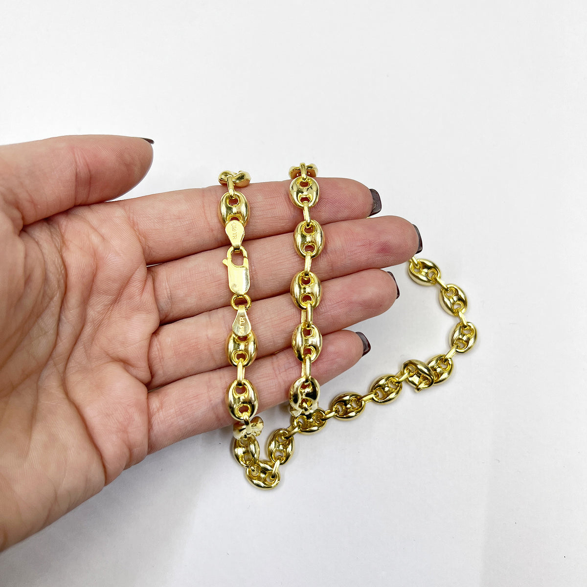 18K Yellow Gold Over Silver 8mm Anchor Chain Necklace 16"-24" J17267