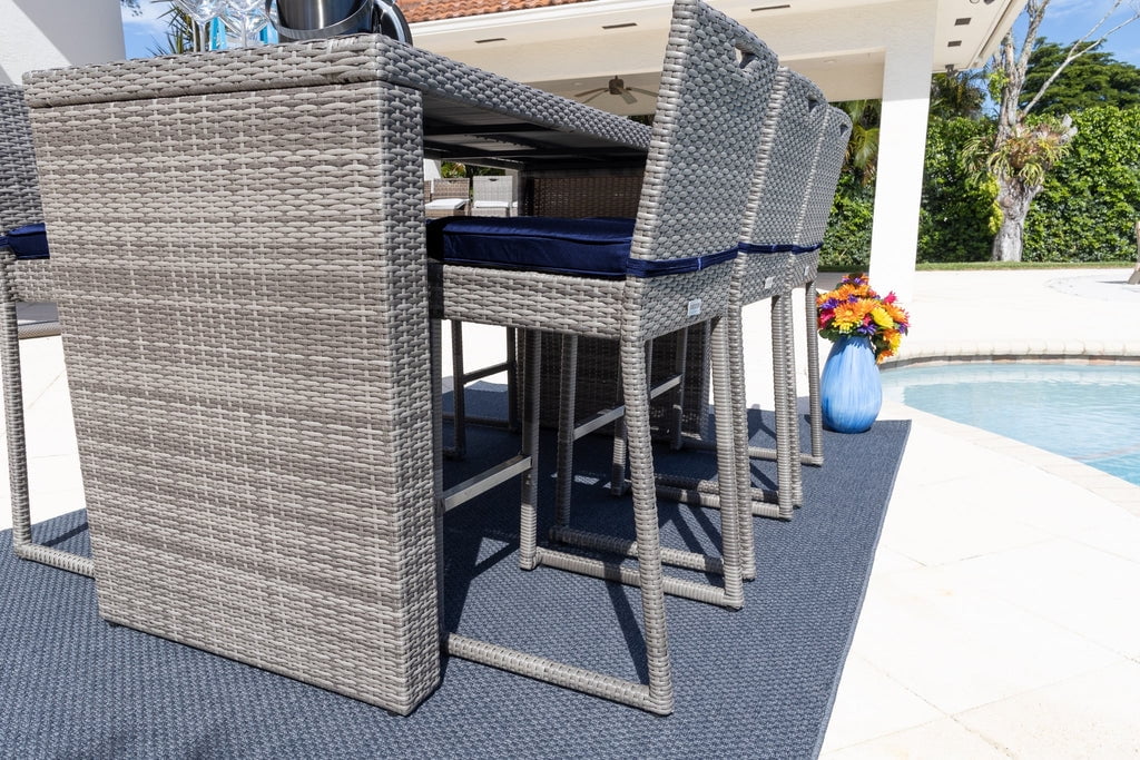 7-Piece Gray Resin Wicker Outdoor Patio Bar Set with Bar Table and Six Bar Chairs O8518