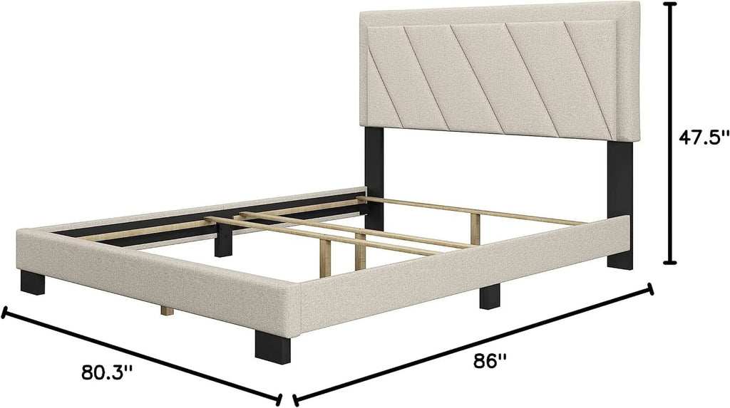 King White Upholstered Platform Bed with Headboard T592929