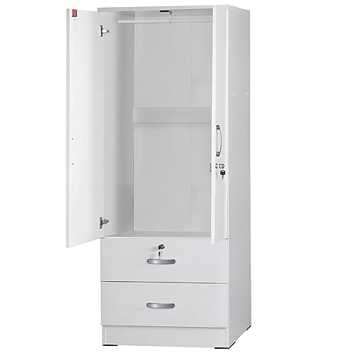 White 2-Door Wardrobe Armoire with 2-Drawers R3393